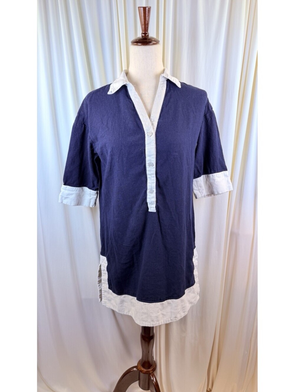 Cynthia Rowley Polo Shirt Dress XS Womens Blue Linen Blend Shift Woven Preppy